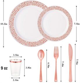 img 2 attached to HAPYCITY 24 Guests Rose Gold Plastic Plates with Disposable Dinnerware 168 Pcs: The Perfect Party Essential for an Impressive Valentine’s Day Dinner
