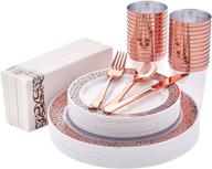 hapycity 24 guests rose gold plastic plates with disposable dinnerware 168 pcs: the perfect party essential for an impressive valentine’s day dinner logo