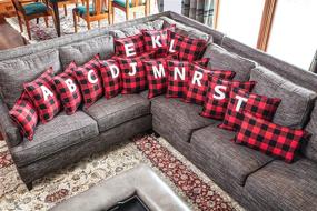 img 1 attached to 🧣 17-inch Red/Black/Off White Buffalo Plaid Initial M Decorative Throw Pillow by Pillow Perfect