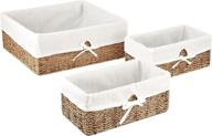 🧺 organize in style: household essentials ml-5611 set of three woven wicker storage baskets with removable liners - natural seagrass, brown logo