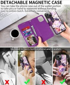 img 3 attached to Marble Purple Detachable Folio Leather Wallet Case for iPhone 13 with RFID Blocking, Card Holder, Strap, and MagSafe Charger Compatibility