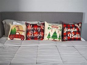 img 2 attached to 🎄 JOYIN Christmas Mixed Buffalo Plaid Farmhouse Pillow Covers (4 Pack) - 18x18 Inch Throw Pillow Cases for Sofa, Couch, Bedroom - Christmas Winter Holiday Decoration