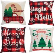 🎄 joyin christmas mixed buffalo plaid farmhouse pillow covers (4 pack) - 18x18 inch throw pillow cases for sofa, couch, bedroom - christmas winter holiday decoration logo