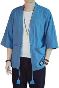 img 4 attached to PRIJOUHE Japanese Cardigan Outwear Drawstring Men's Clothing and Sleep & Lounge