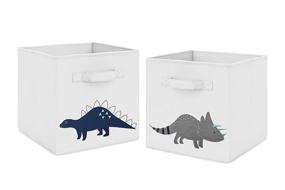 img 4 attached to 🦖 Sweet Jojo Designs Navy Blue and Grey Modern Dino Foldable Storage Cubes - Set of 2