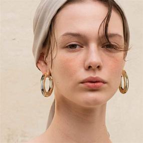 img 2 attached to U7 Thick Hoop Earrings: Chunky Hollow Hoops in 18K Gold Plated Sterling Silver for Women - Perfect Birthday/Christmas Gift