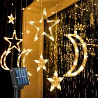 🌟 techip solar star moon fairy string lights - 138led 12ft waterproof warm white twinkle curtain light for garden yard, outdoor/indoor christmas & halloween decorations логотип