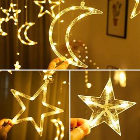 img 2 attached to 🌟 Techip Solar Star Moon Fairy String Lights - 138LED 12FT Waterproof Warm White Twinkle Curtain Light for Garden Yard, Outdoor/Indoor Christmas & Halloween Decorations