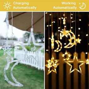 img 1 attached to 🌟 Techip Solar Star Moon Fairy String Lights - 138LED 12FT Waterproof Warm White Twinkle Curtain Light for Garden Yard, Outdoor/Indoor Christmas & Halloween Decorations