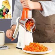 abhilwy rotary cheese grater chopper vegetable cutter slicer: 5 in 1 manual mandoline julienne shredder 🧀 for kitchen - stainless steel drum blades - ideal for fruit, nuts, onion, potato grinding - onion white logo