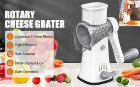 img 3 attached to ABHILWY Rotary Cheese Grater Chopper Vegetable Cutter Slicer: 5 in 1 Manual Mandoline Julienne Shredder 🧀 for Kitchen - Stainless Steel Drum Blades - Ideal for Fruit, Nuts, Onion, Potato Grinding - Onion White