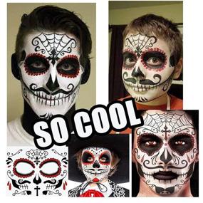 img 1 attached to 🎃 BenRan Day of the Dead Face Tattoos: 10 Sheets Skull Halloween Temporary Tattoo Set for Men, Women, and Kids - Día de Los Muertos Skeleton Fake Face Tattoos Makeup