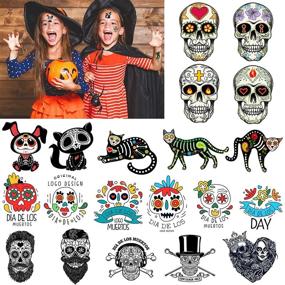 img 2 attached to 🎃 BenRan Day of the Dead Face Tattoos: 10 Sheets Skull Halloween Temporary Tattoo Set for Men, Women, and Kids - Día de Los Muertos Skeleton Fake Face Tattoos Makeup
