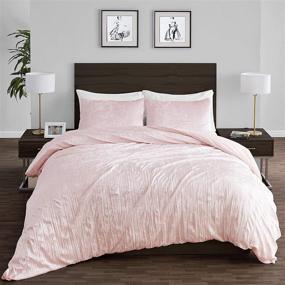 img 4 attached to 🛏️ Crushed Crinkle Velvet Blush Light Pink Metallic Crush Boho Chic Textured Glam Duvet Comforter Cover and Sham 3p Full Queen Size Bedding Set: Solid Shiny Luxury Modern Bohemian Teen Bed Bedspread Quilt