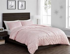 img 3 attached to 🛏️ Crushed Crinkle Velvet Blush Light Pink Metallic Crush Boho Chic Textured Glam Duvet Comforter Cover and Sham 3p Full Queen Size Bedding Set: Solid Shiny Luxury Modern Bohemian Teen Bed Bedspread Quilt
