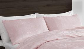 img 2 attached to 🛏️ Crushed Crinkle Velvet Blush Light Pink Metallic Crush Boho Chic Textured Glam Duvet Comforter Cover and Sham 3p Full Queen Size Bedding Set: Solid Shiny Luxury Modern Bohemian Teen Bed Bedspread Quilt