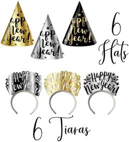 img 1 attached to 🎉 New Year's Eve Party Kit for 12 - Assortment of Banners, Tassel Garland, Paper Hats, Tiaras, Horns, Squawkers, Balloons, Swirls, and Fringe Curtains