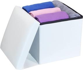 img 2 attached to 🪑 RONSTA Storage Ottoman: Foldable Cube Ottoman with Memory Foam and PU Leather Seat for Children - 12"X12"X12" (PU-White)