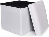 🪑 ronsta storage ottoman: foldable cube ottoman with memory foam and pu leather seat for children - 12"x12"x12" (pu-white) logo