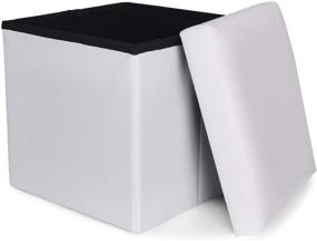 img 4 attached to 🪑 RONSTA Storage Ottoman: Foldable Cube Ottoman with Memory Foam and PU Leather Seat for Children - 12"X12"X12" (PU-White)