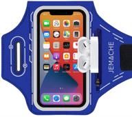 📱 jemache iphone 13 pro max armband with airpods pro holder - navy blue logo