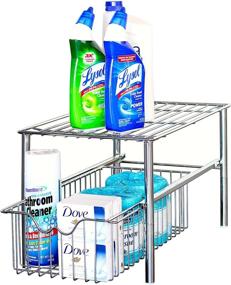 img 3 attached to 🗄️ Optimal Chrome Cabinet Sliding Basket Organizer Drawer for Stackable Under Sink Space by DecoBros