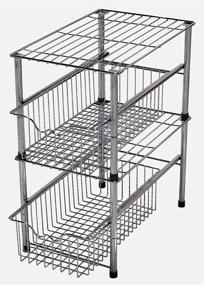 img 1 attached to 🗄️ Optimal Chrome Cabinet Sliding Basket Organizer Drawer for Stackable Under Sink Space by DecoBros