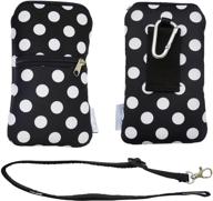 📱 tainada phone neoprene shockproof dual zippered sleeve case bag pouch with carabiner, neck lanyard strap, belt loop for apple iphone 11/12 pro, iphone xs, samsung galaxy s21, s20, google pixel 4a, 5 (black polka dots) logo