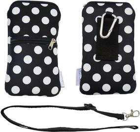 img 4 attached to 📱 Tainada Phone Neoprene Shockproof Dual Zippered Sleeve Case Bag Pouch with Carabiner, Neck Lanyard Strap, Belt Loop for Apple iPhone 11/12 Pro, iPhone Xs, Samsung Galaxy S21, S20, Google Pixel 4a, 5 (Black Polka Dots)