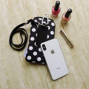 img 2 attached to 📱 Tainada Phone Neoprene Shockproof Dual Zippered Sleeve Case Bag Pouch with Carabiner, Neck Lanyard Strap, Belt Loop for Apple iPhone 11/12 Pro, iPhone Xs, Samsung Galaxy S21, S20, Google Pixel 4a, 5 (Black Polka Dots)