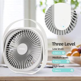 img 2 attached to 🌀 Quiet Desk Fan - 8-Inch, USB Rechargeable, Portable and Powerful, White - Silent Office Fan, 3 Speeds, 360° Rotatable, Lightweight, Battery Operated