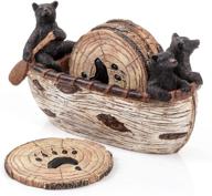 🚣 handmade canoe coasters set - 6 rustic full size coasters with charming black bear figurines, log cabin decor, lodge decorations, black bear decor for cabin rustic home logo