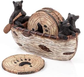img 4 attached to 🚣 Handmade Canoe Coasters Set - 6 Rustic Full Size Coasters with Charming Black Bear Figurines, Log Cabin Decor, Lodge Decorations, Black Bear Decor for Cabin Rustic Home