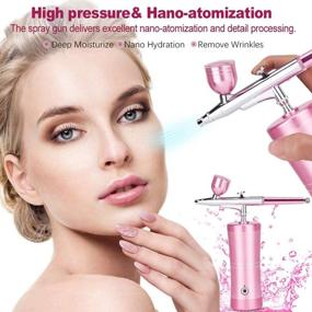 img 1 attached to Yofuly Handheld Mini Airbrush Kit: Cordless Rechargeable Pink Makeup Machine for Nail Art, Barber, Model Painting – Includes 2 Capacity Cups