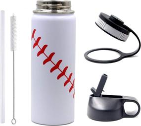 img 1 attached to 🔥 Premium 18 oz Baseball Water Bottle: Stainless Steel Flask with Double Wall Insulation & 2 Lids - Ideal Sports Travel Tumbler (18oz, White Baseball)