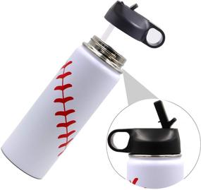 img 3 attached to 🔥 Premium 18 oz Baseball Water Bottle: Stainless Steel Flask with Double Wall Insulation & 2 Lids - Ideal Sports Travel Tumbler (18oz, White Baseball)