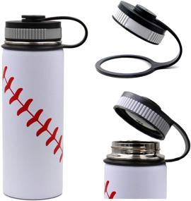 img 2 attached to 🔥 Premium 18 oz Baseball Water Bottle: Stainless Steel Flask with Double Wall Insulation & 2 Lids - Ideal Sports Travel Tumbler (18oz, White Baseball)