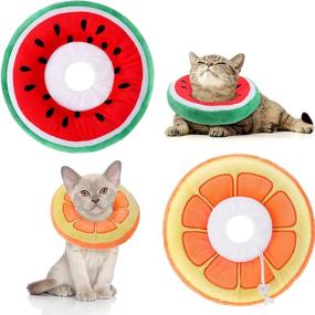 img 4 attached to 🐱 Frienda 2 Pack Cat Cone Collar Soft Recovery Collar Adjustable Cute Elizabethan Collars Pet Neck Cone for Kitten and Small Dogs, Orange and Watermelon