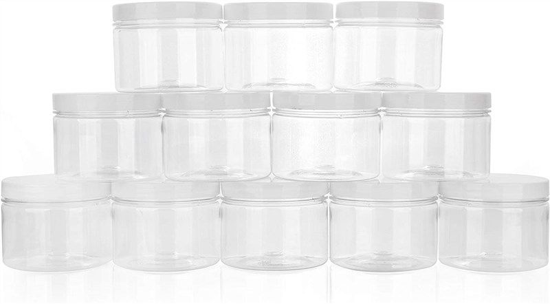 Healthy Packers Slime Containers with Water-tight Lids (8 oz, 12 Pack) -  Clear Plastic Food Storage Jars with Individual Labels- Great for