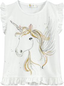 img 4 attached to Cute and Comfy Toddler Baby Girl Ruffle Sleeve Cotton T Shirts: Unicorn Dinosaur Tank Tops Tee