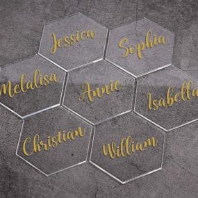 img 4 attached to 💎 Elegant and Versatile ATOMZING 50 PCS Clear Hexagon Acrylic Place Card Names for Wedding Party or Event Decor – Perfect for Custom Name Settings, Escort Cards, and Memorable Table Decorations