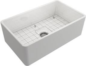 img 2 attached to 🚰 BOCCHI Classico Farmhouse Apron Front Fireclay 30-inch Single Bowl Kitchen Sink: Complete with Protective Bottom Grid and Strainer in Elegant White