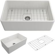 🚰 bocchi classico farmhouse apron front fireclay 30-inch single bowl kitchen sink: complete with protective bottom grid and strainer in elegant white logo