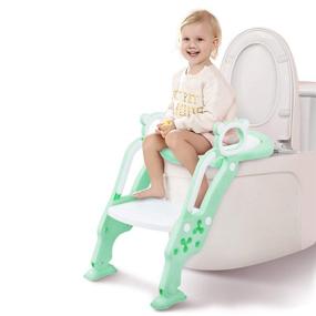 img 4 attached to 🚽 GrowthPic Potty Training Seat - Toddler Toilet Seat with Splash Guard, Anti-Skid, Soft Cushion & Potty Ladder - Green