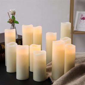 img 2 attached to Da by LED Flameless Candles: Set of 12 Ivory Real Wax Pillar Candles with Remote Timer (Batteries not Included)