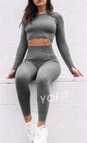 img 1 attached to YOFIT Women's Gym Clothes Set: 2-Piece Seamless High Waist Yoga Leggings with Long Sleeve Crop Top - Perfect Workout Outfit