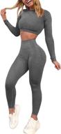 yofit women's gym clothes set: 2-piece seamless high waist yoga leggings with long sleeve crop top - perfect workout outfit логотип