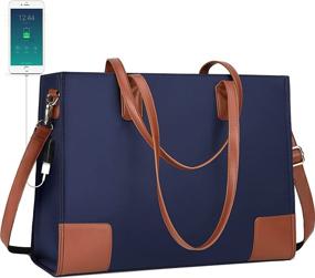 img 4 attached to 👜 Navy Waterproof Nylon Shoulder Bag - Tote Bag for Women, Fits 15.6 Inch Laptop with USB Port, Ideal Teacher and Work Bag