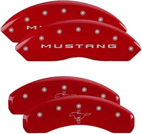 img 4 attached to 🔴 MGP Защитные колодки 10204SMB2RD Красный порошковое покрытие '2015 Mustang выгравирована задняя' Комплект накладок на тормозной суппорт, 4 шт., с серебристыми символами.