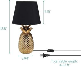 img 1 attached to 🍍 Stylish Navaris Gold Pineapple Table Lamp - Elegant 13.8" Mini Light for Tables with Ceramic Base and E12 Candelabra Bulb Socket - Chic Black Shade Included